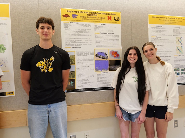 Students standing next to a poster