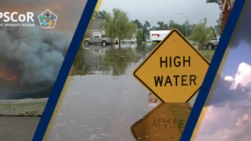 Graphic showing a flood with high water sign